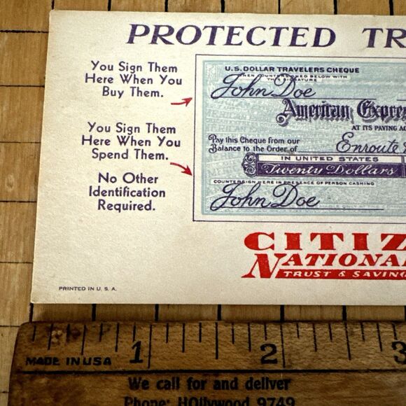 Citizen National Bank Los Angeles CA Early American Express Ink Blotter AMEX HTF - Picture 2 of 5